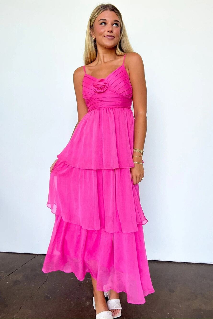 By The River Pink Blissfully Darling Tiered Floral Maxi Dress L
